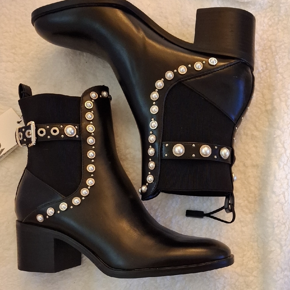 Zara Black Pearl Studded Ankle Boots